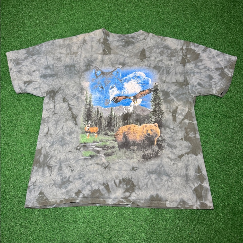 Vintage Animal Nature Tie Dye Tee L/XL 23x28 Bear Eagle Wolf Deer T Shirt